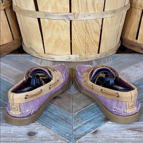 Sperry A/O 2-Eye Fleck Purple Canvas Tan Leather Loafer Boat Shoes Womens Size 7 - Picture 7 of 11